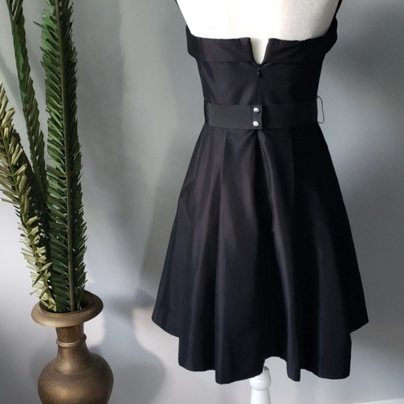 WHBM black strapless fit and flare dress with flower belt - Picture 3 of 9